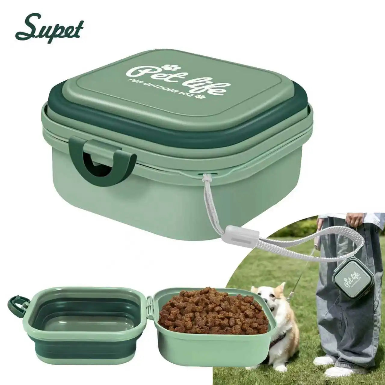 Collapsible Dog Water Bowl, Portable Dog Bowl for Traveling, 2-in-1 Pet Food and Water Feeder - Travel Dog Bowls with Lid for Wa