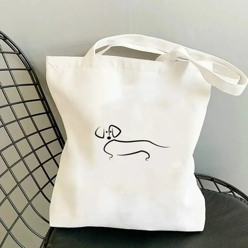 Dachshund Dog Shopping Bag Handle Travel Designer Handbags Funny Animal Tote Bags Canvas Women's Casual Shoulder Bags