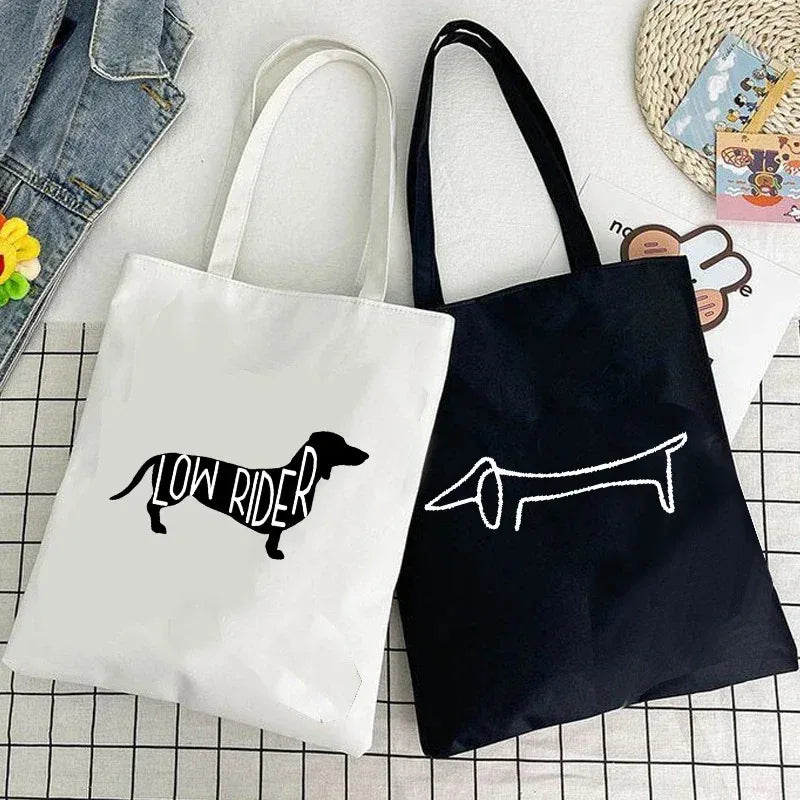 Dachshund Dog Shopping Bag Handle Travel Designer Handbags Funny Animal Tote Bags Canvas Women's Casual Shoulder Bags