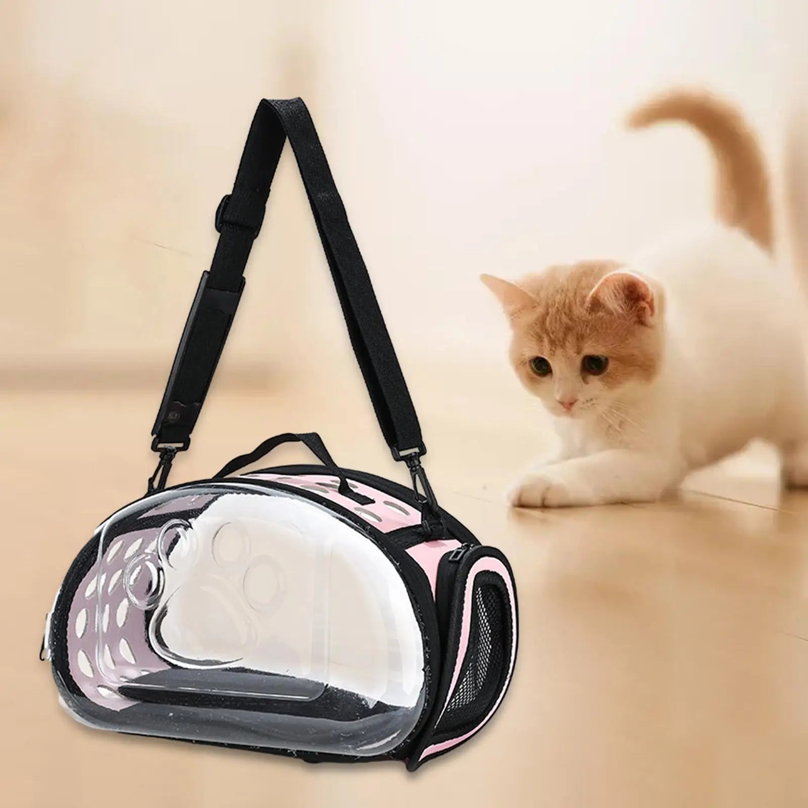 Transparent Cat Carrier Foldable Outdoor Pet Carry Bag for Dog Cat Crossbody Breathable Collapsible Travel Cat Carrier Bag