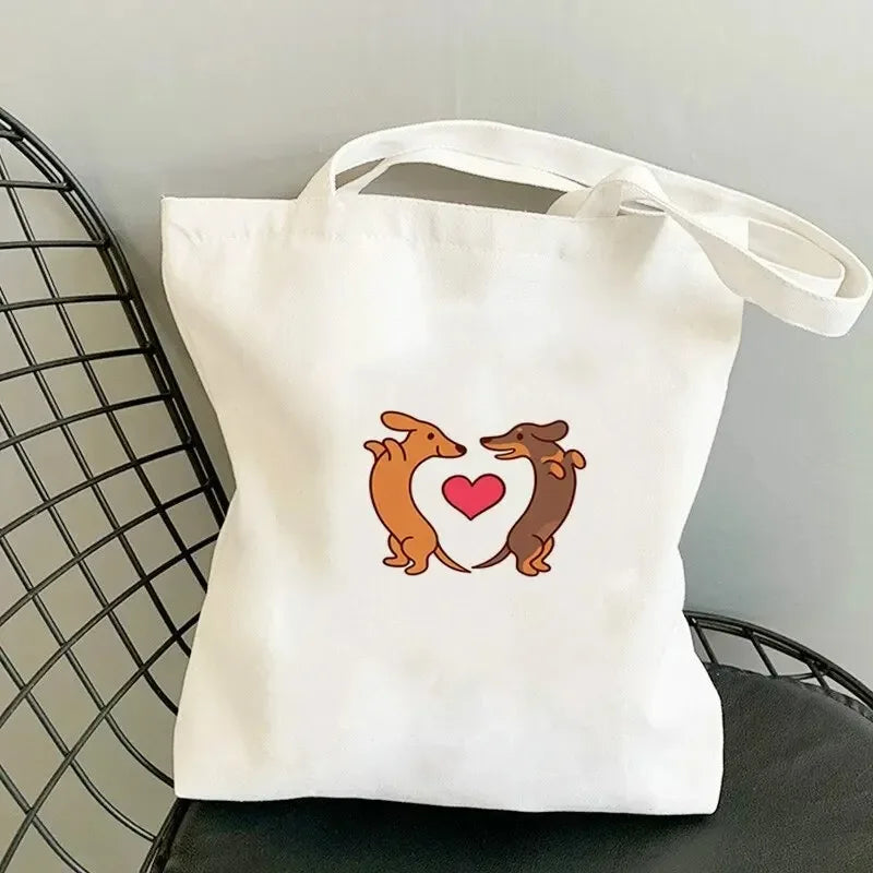 Dachshund Dog Shopping Bag Handle Travel Designer Handbags Funny Animal Tote Bags Canvas Women's Casual Shoulder Bags