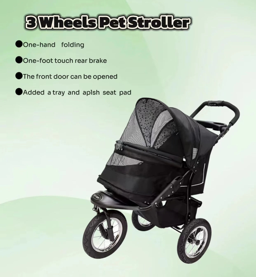 JXB Factory Price Outdoor Travel Carrier Universal Breathable Windproof Dog/Cat Stroller 3 Wheels Adjustable Pet Strollers