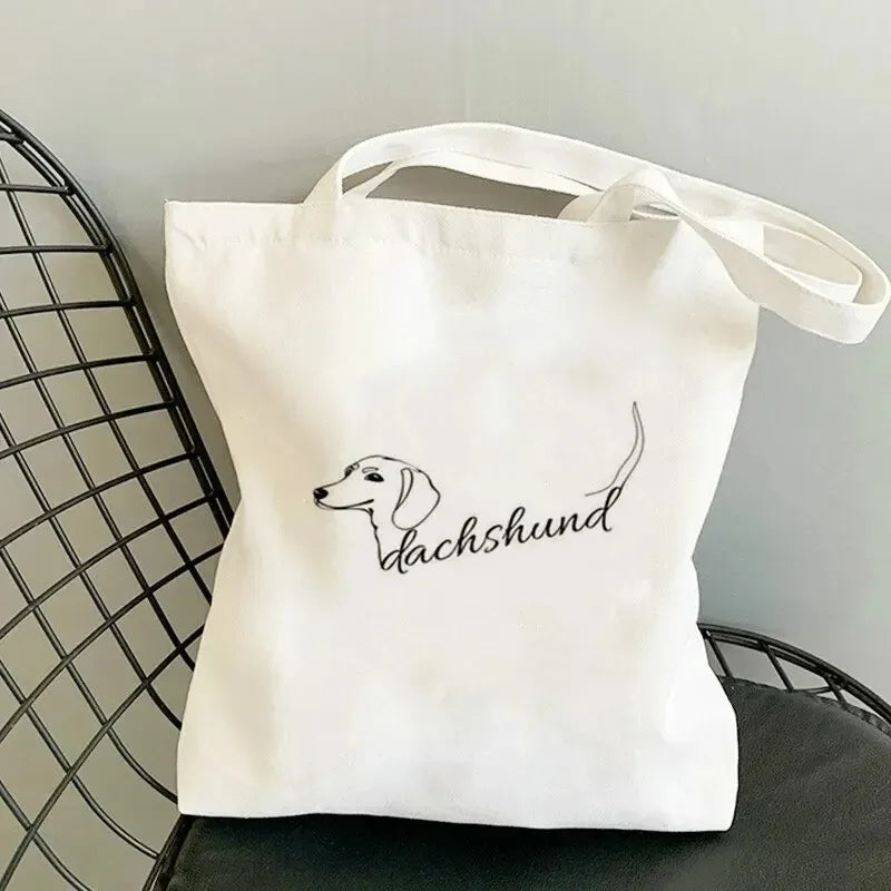 Dachshund Dog Shopping Bag Handle Travel Designer Handbags Funny Animal Tote Bags Canvas Women's Casual Shoulder Bags
