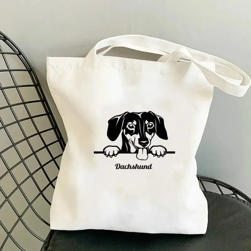 Dachshund Dog Shopping Bag Handle Travel Designer Handbags Funny Animal Tote Bags Canvas Women's Casual Shoulder Bags