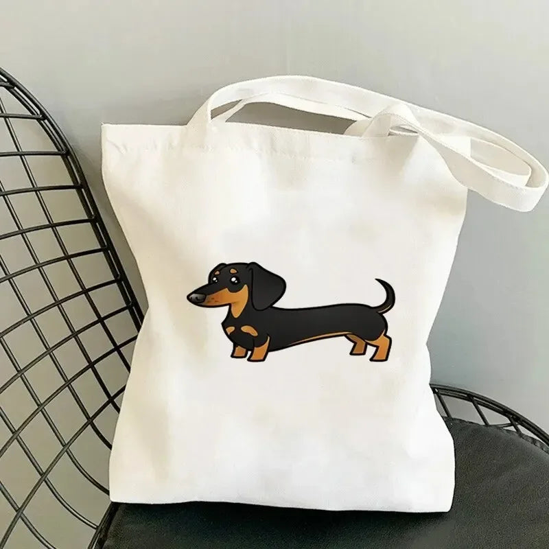 Dachshund Dog Shopping Bag Handle Travel Designer Handbags Funny Animal Tote Bags Canvas Women's Casual Shoulder Bags
