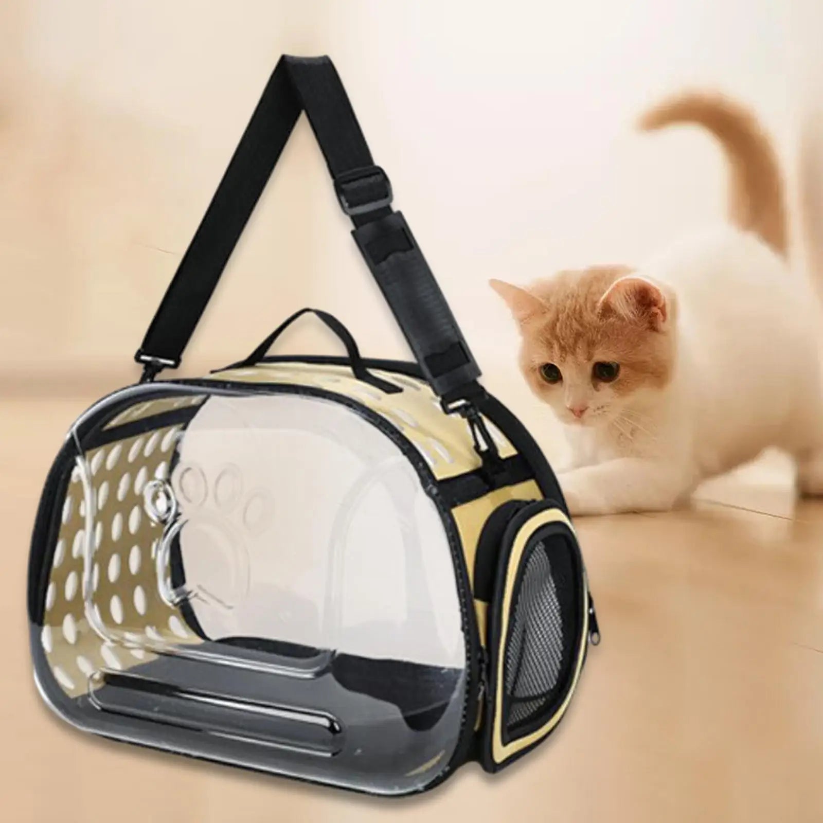 Transparent Cat Carrier Foldable Outdoor Pet Carry Bag for Dog Cat Crossbody Breathable Collapsible Travel Cat Carrier Bag
