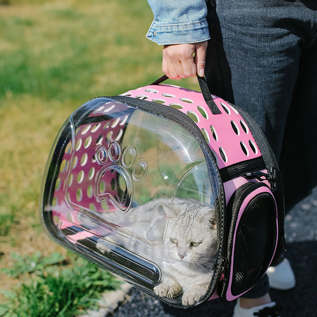 Transparent Cat Carrier Foldable Outdoor Pet Carry Bag for Dog Cat Crossbody Breathable Collapsible Travel Cat Carrier Bag