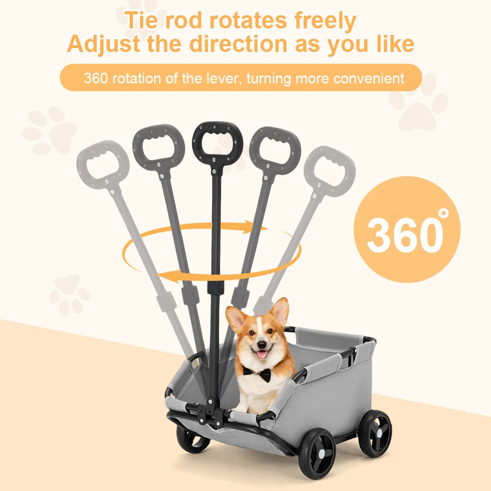 Dog Cat Teddy Baby Cart 4 Wheels Rolling Cat Carrier Pet Carriage Lightweight Folding Trolley for Travelling Shopping Walking