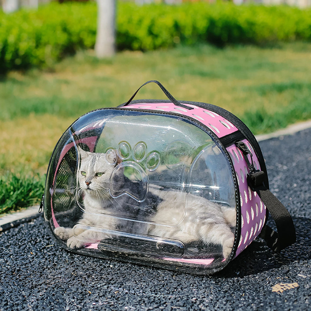 Transparent Cat Carrier Foldable Outdoor Pet Carry Bag for Dog Cat Crossbody Breathable Collapsible Travel Cat Carrier Bag