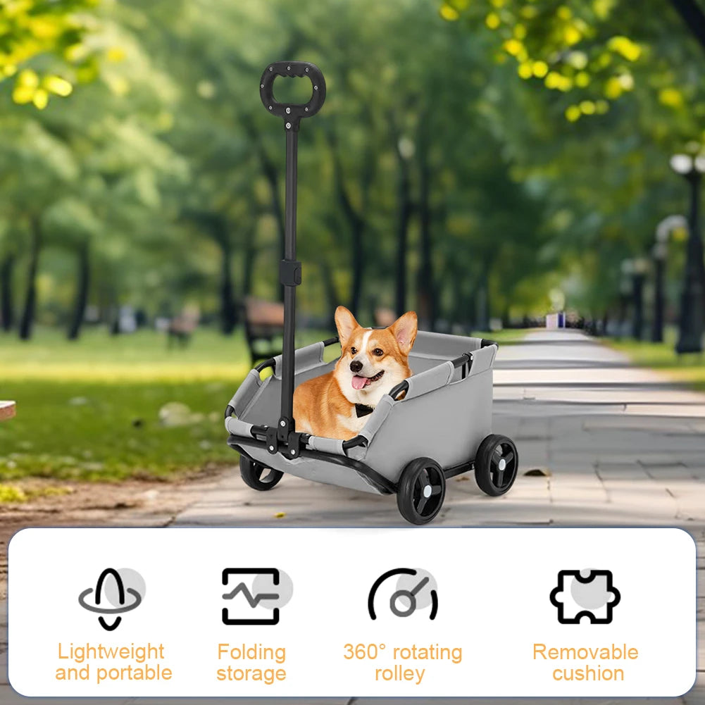 Dog Cat Teddy Baby Cart 4 Wheels Rolling Cat Carrier Pet Carriage Lightweight Folding Trolley for Travelling Shopping Walking