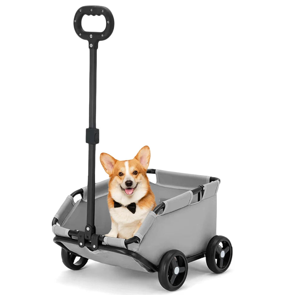 Dog Cat Teddy Baby Cart 4 Wheels Rolling Cat Carrier Pet Carriage Lightweight Folding Trolley for Travelling Shopping Walking