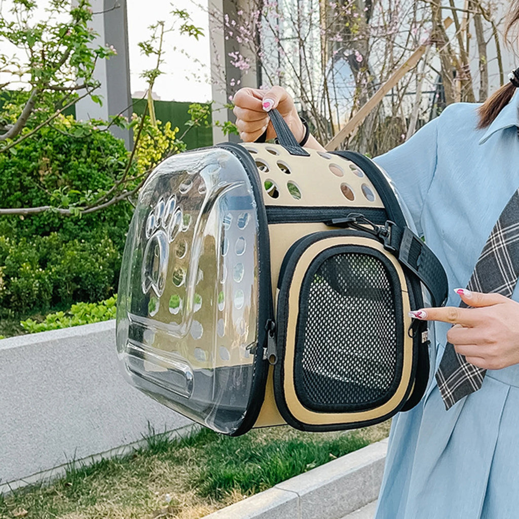 Transparent Cat Carrier Foldable Outdoor Pet Carry Bag for Dog Cat Crossbody Breathable Collapsible Travel Cat Carrier Bag