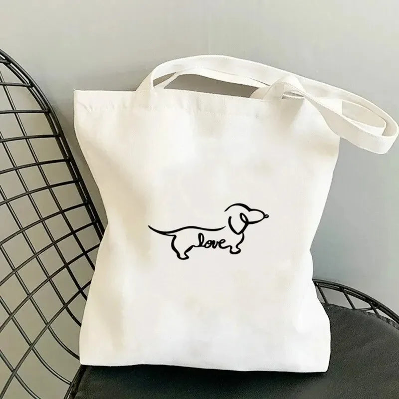 Dachshund Dog Shopping Bag Handle Travel Designer Handbags Funny Animal Tote Bags Canvas Women's Casual Shoulder Bags